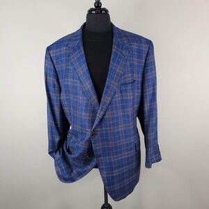 Copley Blazer Mens 48R Blue Plaid Bamboo Viscose Sport Coat Jacket Big & Tall